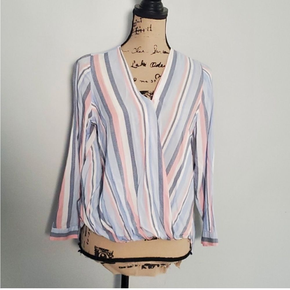 Jones NY Faux Wrap Striped Blouse